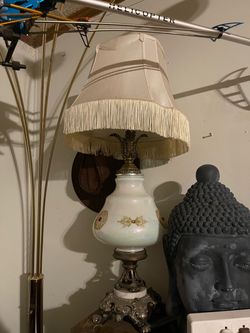 Vintage Table Lamp with Fringe Shade