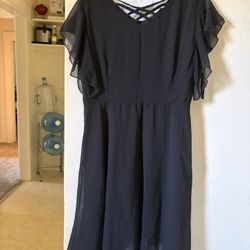 Black Flutter Sleeve Lattice Neck Dress Size XL