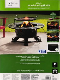 Mainstays 40-inch Wood Burning Fire Pit with Star Design & Cooking Grate