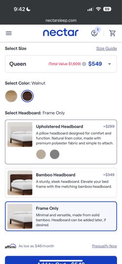 Nectar Walnut Queen Sized Bed Frame