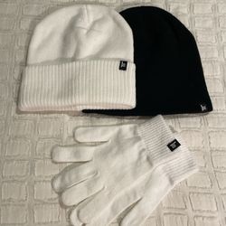 Two Beanies and White Gloves