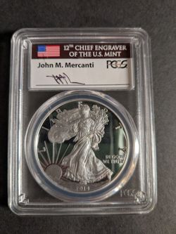 American Silver Eagle PCGS PR69DCAM John M. Mercanti signed label Silver Coin