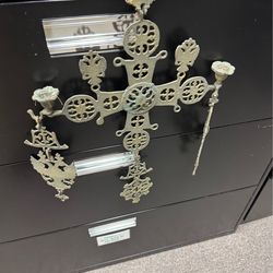 Metal candle hanging cross orthodox double headed eagle