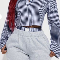  Shayla Gingham Fleece Pant Set Navy/Combo