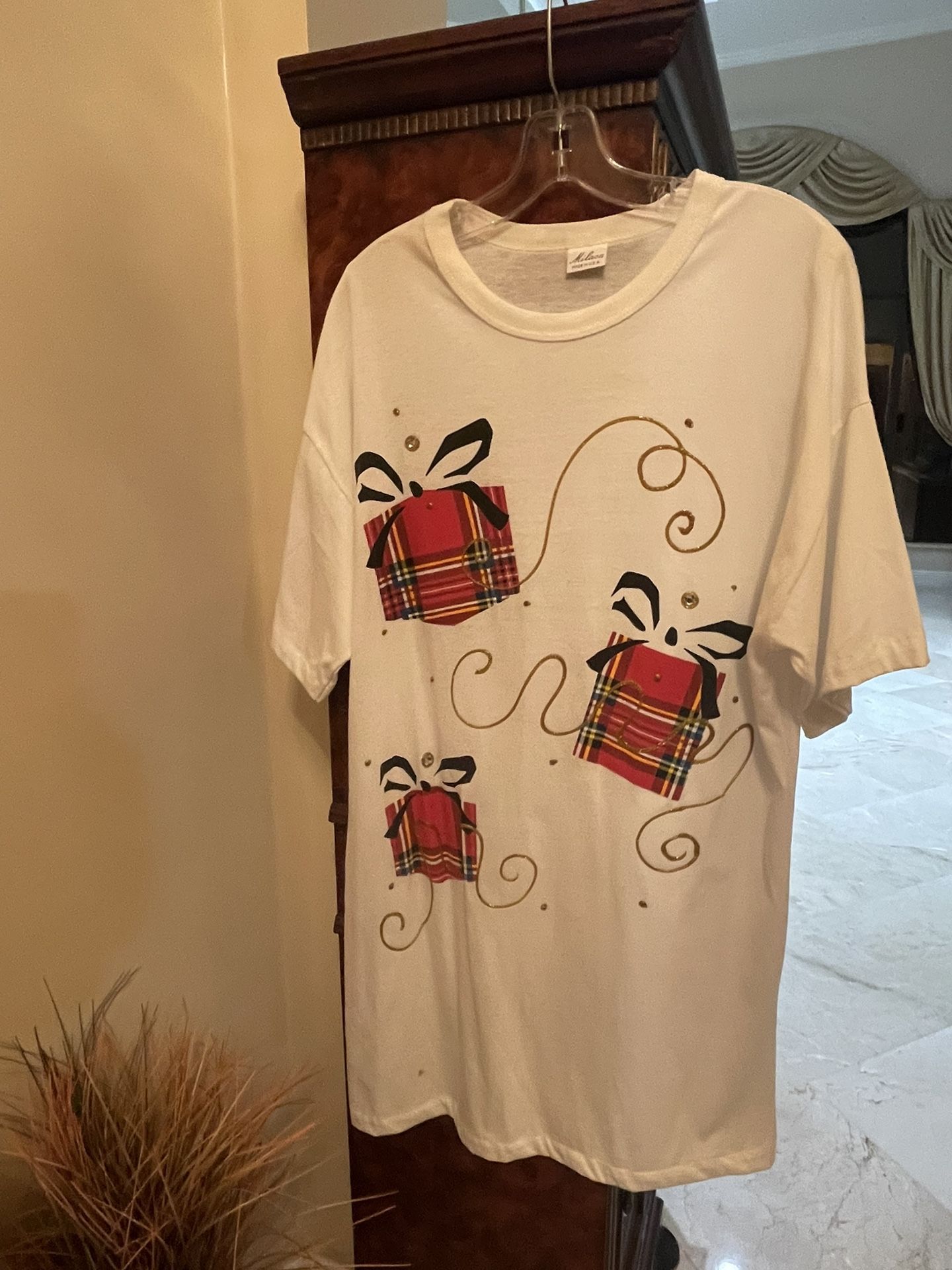 Christmas In July? Unique Hand painted Embellished Tee Shirt Tunic