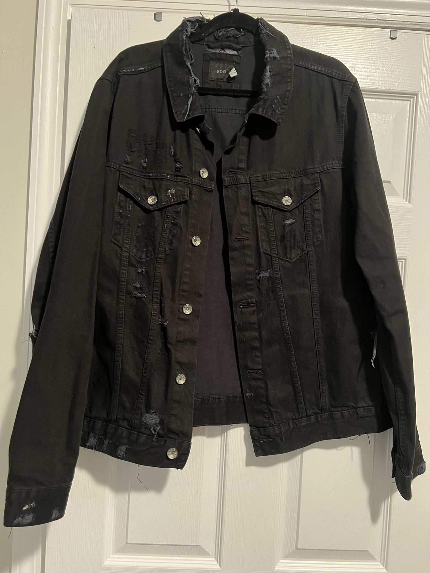 BDG Distressed Black Denim Jacket Size XL