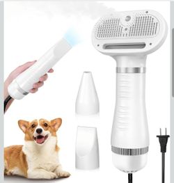 4-in-1 Pet Grooming Station: Steam Comb & Hair Dryer with Water Tank, 3 Heat Settings, Shedding Brush for Cats and Dogs, Home Washing Station, White