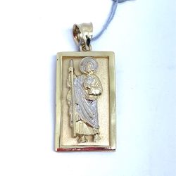 10Kt Two Tone Gold San Judas Rectangle Pendant 5.10g I-1773