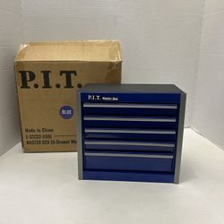 P.I.T. Mini Blue Tool Box, Portable 5-Drawer Micro Roll Cab Steel Stackable Tool Box with Liner, Blue Small
