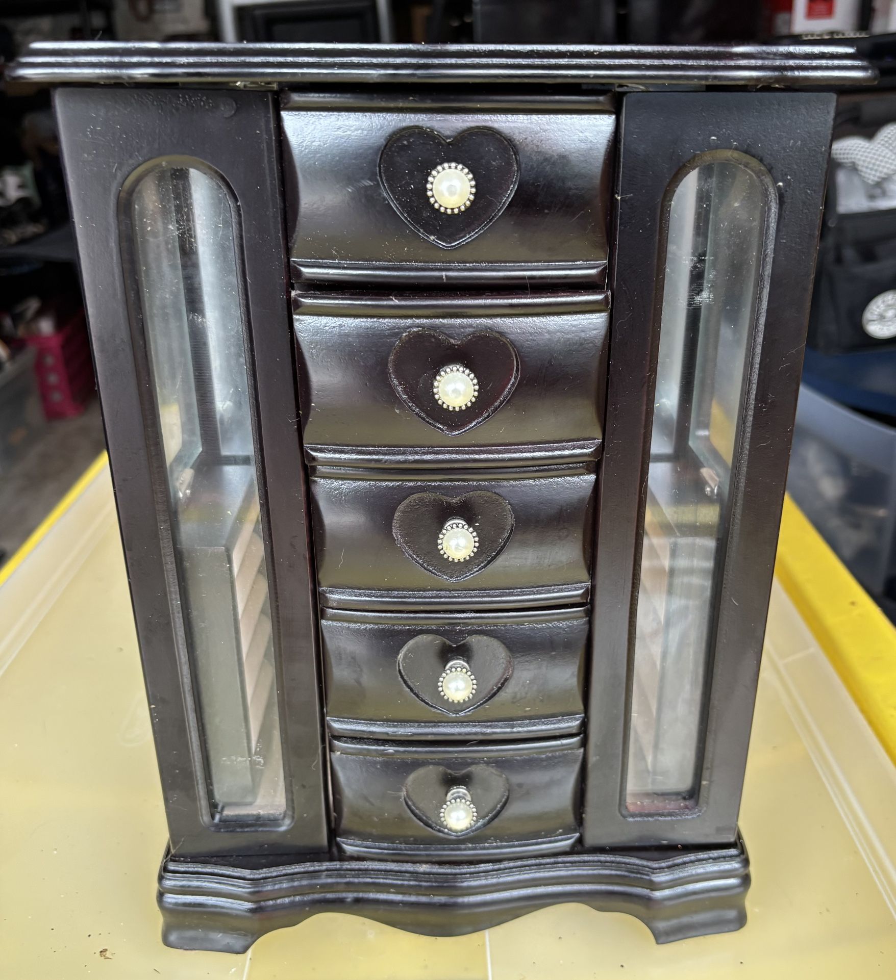 Wood Jewlery Box 2 glass doors. 5 Drawers, 2 necklace carousels, ring slots. 12x8,5ч4,5"