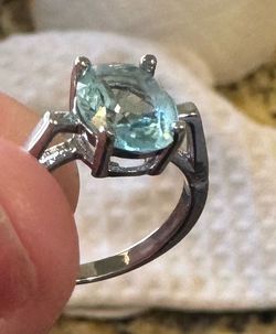 925 Silver Aquamarine Stone Ring - Size: 7 (Woman’s)