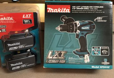 Makita Lithium-Ion Cordless 1/2” Driver - Drill Tool Bundle. Includes 2 Pack Makita LTX 18V Lithium Ion 3.0 Ah Batteries