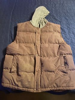 Brown Puffer Vest with Detachable Hood