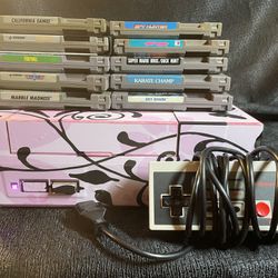 Nintendo nes console custom with pink light 10 games all hook ups and a controller