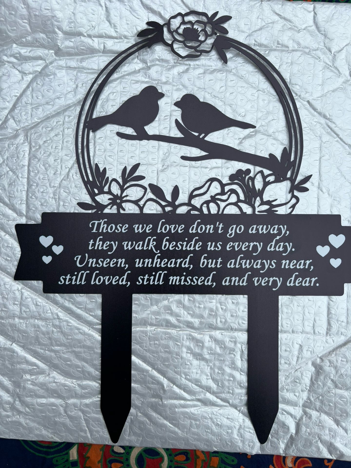 Black metal laser cut memorial stake