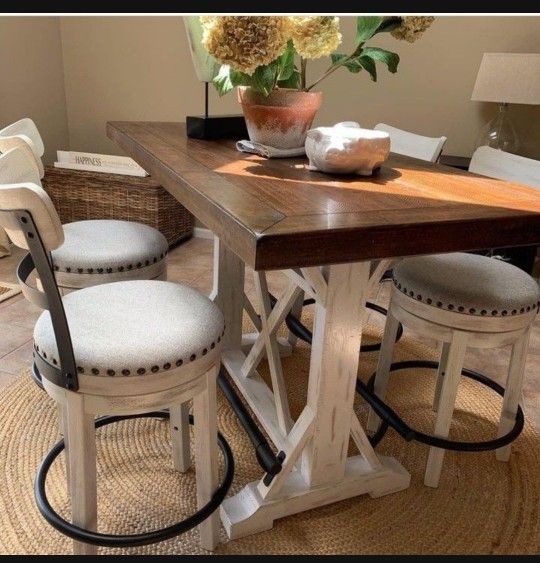 By Ashley Signature Brown/White Counter Height Dining Table And Bar Stools Valebeck🥂5 Piece Kitchen/ Dining Room Set 💥 Fastest Delivery 🚚 İn Box ☑️