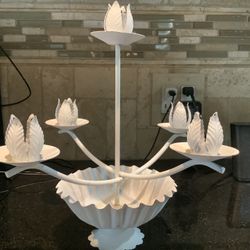  Vintage Iron/Metal Tiered Candle Holder -5 Tapered Candles - Bowl on Stand