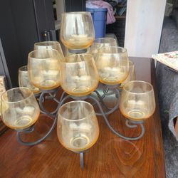Amber Glass Votive Candle Holder Set with Metal Stand