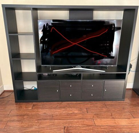 TV Storage Unit with Cupboards + Drawers - Dark Brown