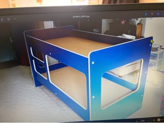 Good condition blue and white dresser and twin bunk bed set