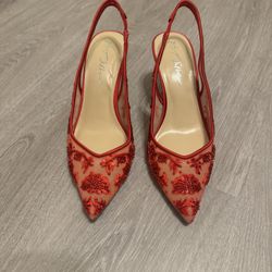 Betsey Johnson Nikki Red Close-Toed Sling Back Heels