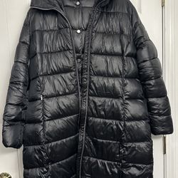 Calvin Klein Women's Shine Bibbed Hooded Packable Puffer Coat
