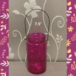 FUCHSIA PINK GLASS CANDLE HOLDER 