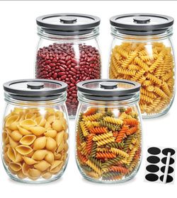4 Pack Glass Canisters with Airtight Lids 28 oz, Glass Storage Containers with Lids, Wide Mouth Mason Jars for Salad, Cookie, Overnight Oats, Canning,