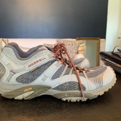 Women’s Merrell Continuum Vibram Moab 3 Waterproof Hiking Shoes Boots Tan size 9