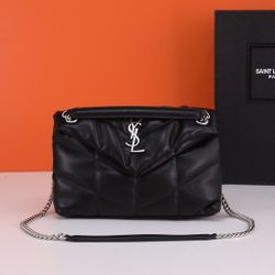 Ysl PUFFER Silver logo lambskin handbag