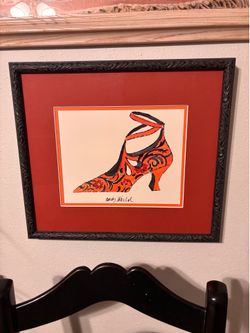 Andy Warhol Framed Matted Print “Shoe of the Evening” Museum Glass Illustration from 1950’s