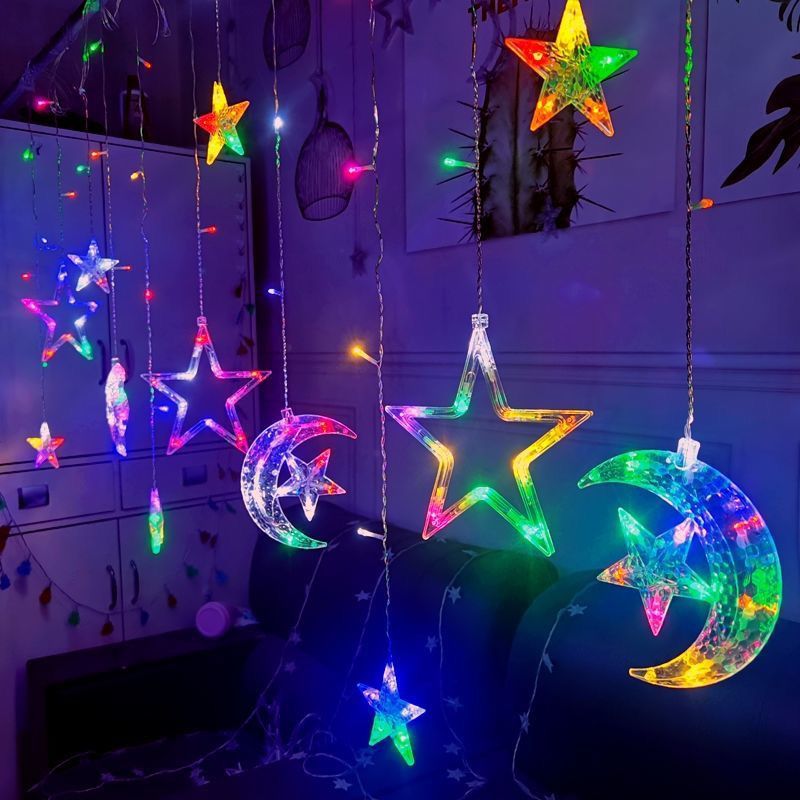 Star String Lights for Indoor Outdoor LED Curtain Lights for Bedroom Window Lights Christmas Decorations Lights Twinkle Star Fairy Lights for Patio Ga
