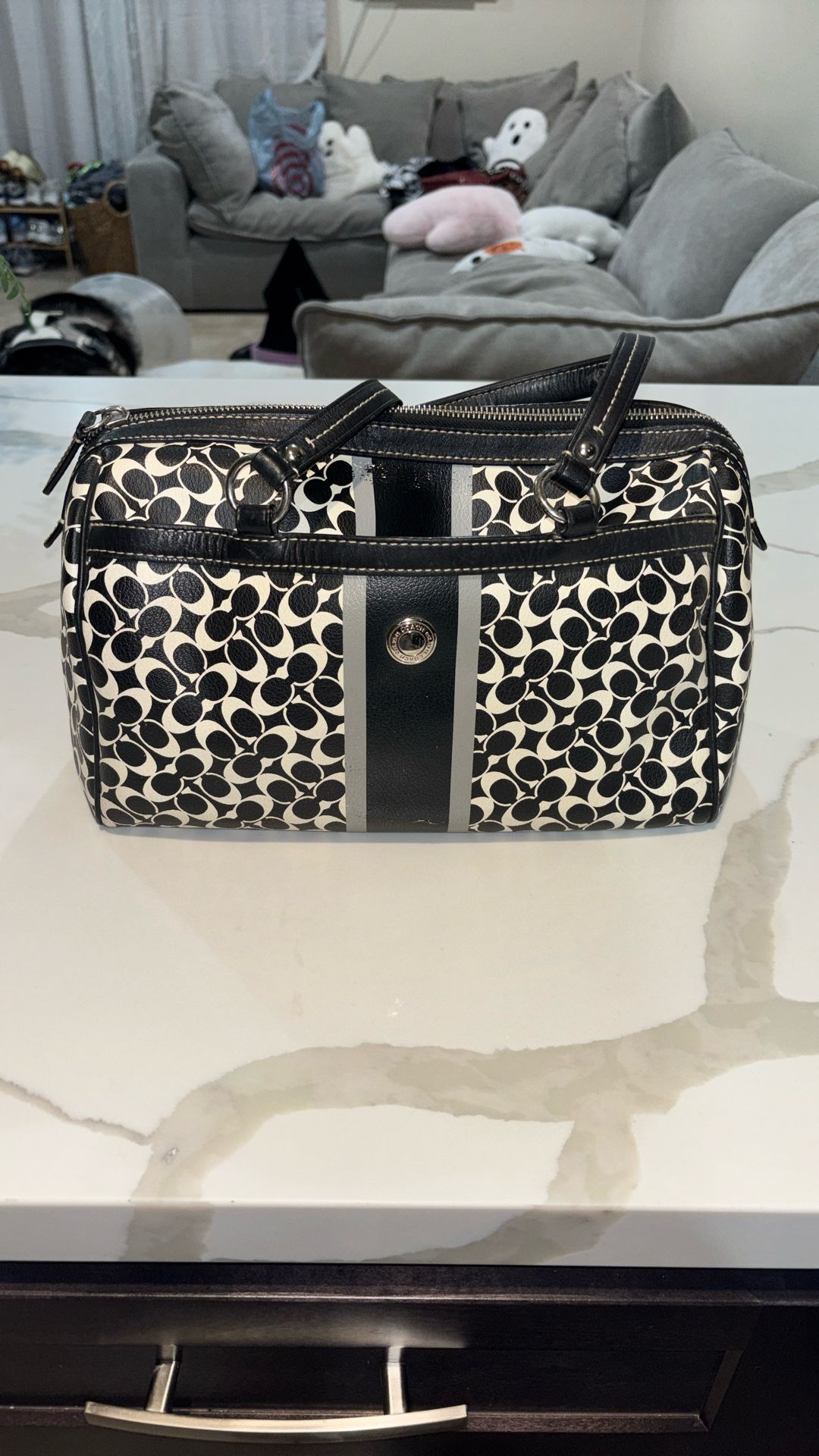 Coach black and white "bowling" bag handbag purse 