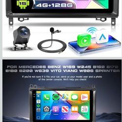 4G+128G Android 15 Car Stereo for Mercedes Benz W169 W245 B160 B170 B180 B200 W639 Vito Viano W906 Sprinter, Wireless CarPlay Android Auto, 9'' Touch 