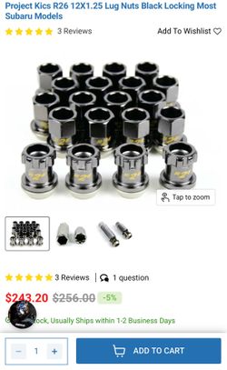 Project Kics R26 12X1.25 Lug Nuts Black Locking Most Subaru Models