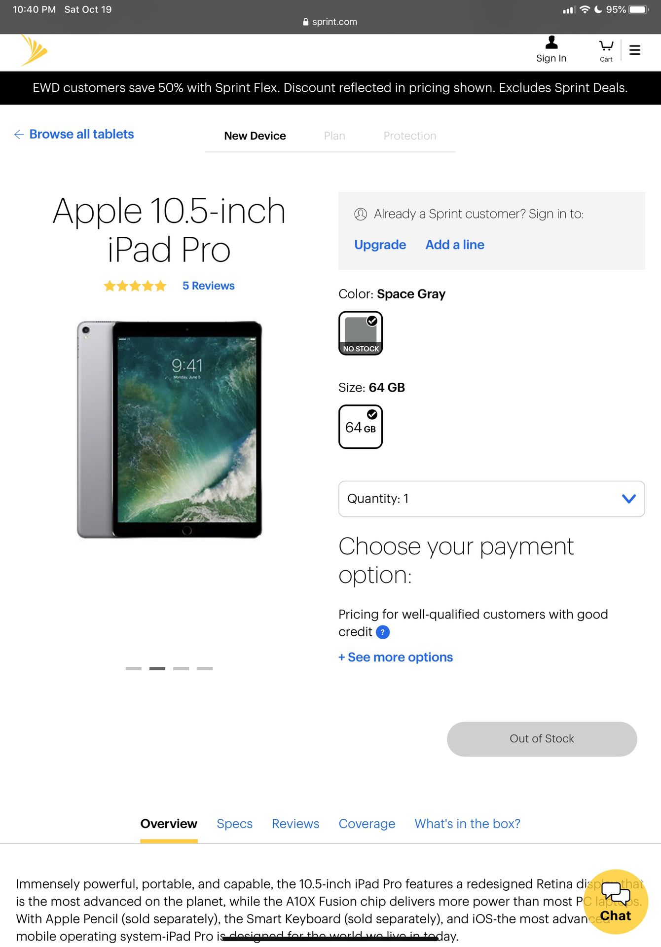 Apple 10.5-inch iPad Pro 64 GB Space Gray