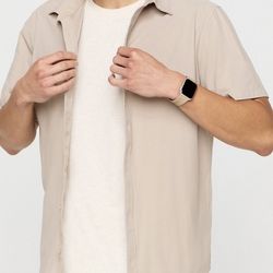 NWT Fabletics Men’s Short Sleeve Button Up Shirt Stretch Size L Beige