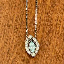 Sterling Silver Necklace With Aquamarine Crystal 
