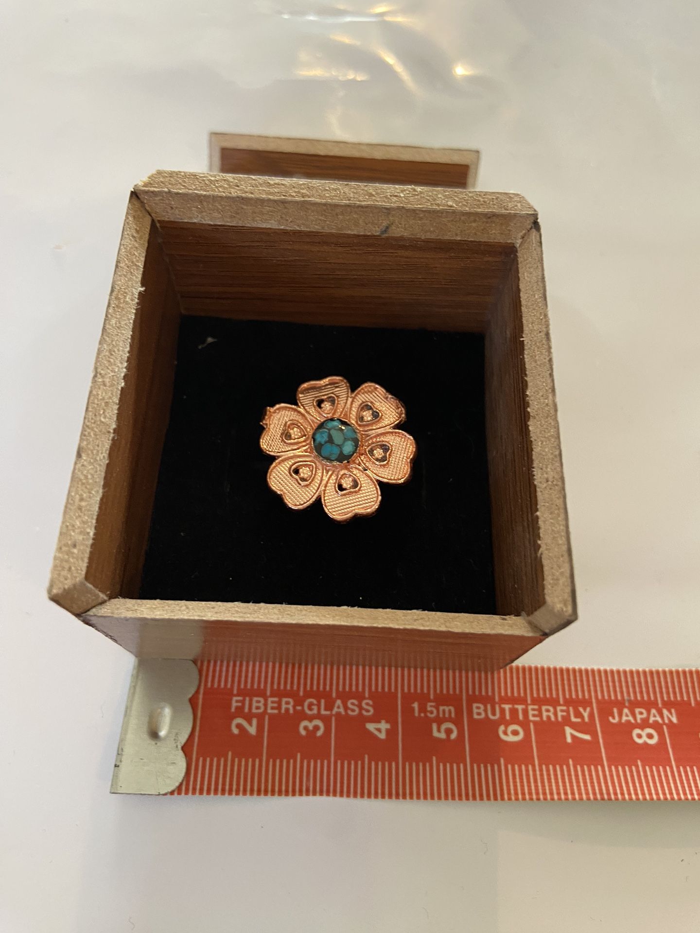 Turquoise copper ring flower adjustable size Jewelry Blue Natural Stone Women