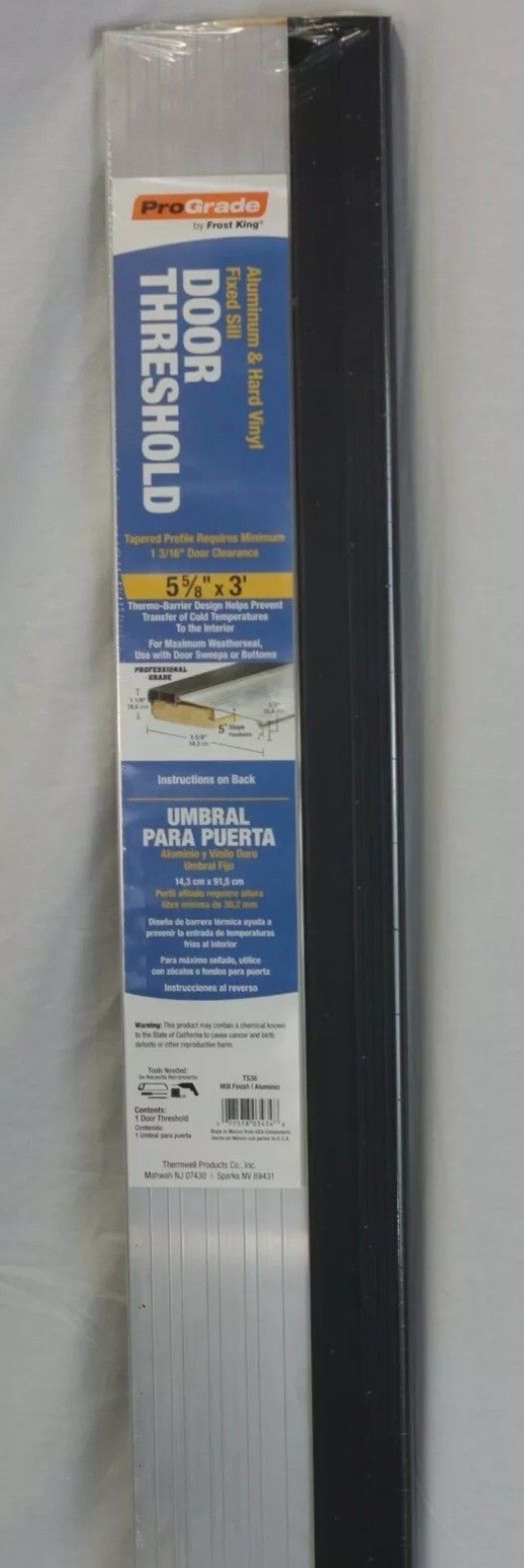 NEW Frost King Aluminum and Hard Vinyl Door Threshold 5 5/8"×3' TS36 Mill Finish