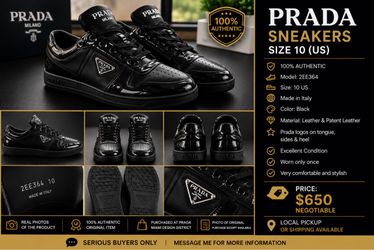 PRADA Sneakers 2EE364 – Size 10 – Black – Excellent Condition