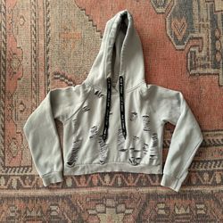 Emma & Sam Light Gray Distressed Cropped Hooded Sweatshirt Top