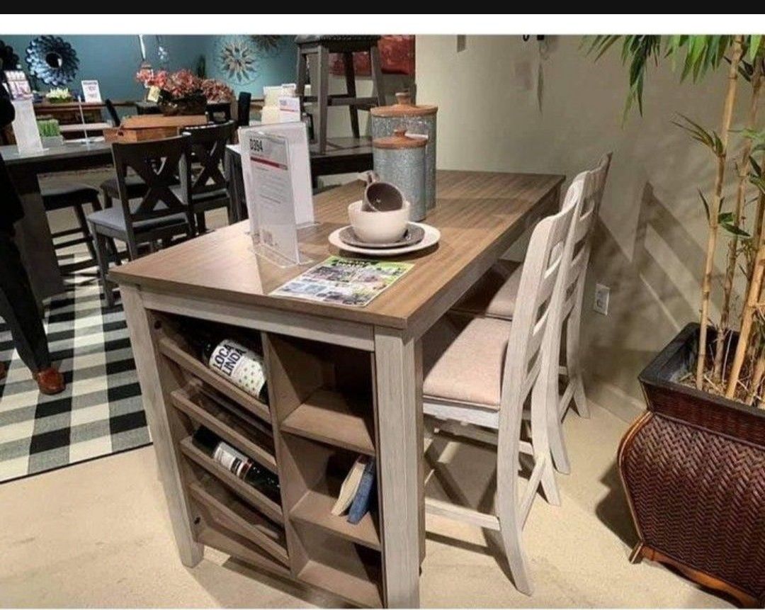 Counter Height Light Brown/White Dining Table And Bar Stools🌟5 Piece Kitchen/Dining Set💥Fastest Delivery 🚚 Great Financing Options ☑️