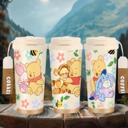 1pc  Winnie the Pooh 18oz Insulated Stainless Steel Coffee Mug with Lid – Leakproof Travel Tumbler for Hot & Cold Beverages