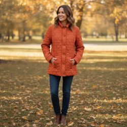 Orange Quilted Jacket with Snap Button Closure