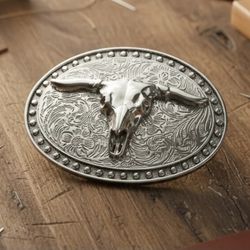 NEW oval silver Bull longhorn steer belt buckle SHIPPING IS AVAILABLE
