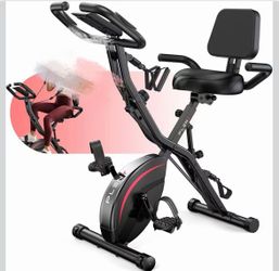 T) Folding Exercise Bike, 5 IN 1 Indoor Stationary Bikes for Home Workout Bike with 6.6 LBS Flywheel, 16-Level Adjustable Magnetic Resistance, 330LB