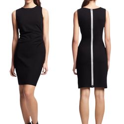 Kenneth Cole New York Black Sheath Midi Dress with Ruched Side Back Zipper - NEW