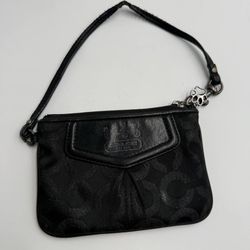 Coach Signature Black Wristlet Mini Clutch Purse Strap Wear