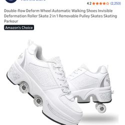 Double-Row Deform Wheel Automatic Walking Shoes Invisible Deformation Roller Skate 2 in 1 Removable Pulley Skates Skating Parkour